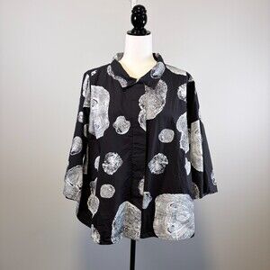 Snapdragon & Twig Blouse Lagenlook Artsy Tree Rings Black Women's Size Large